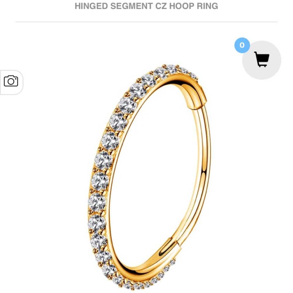 Ouffer gold hoop, Cz pave 20G body jewelry NWT